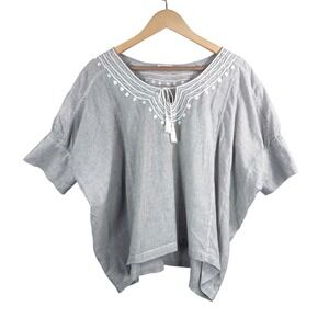 Matta Blouse sz Large Blue White Striped Handloom Cotton Embroidered Lagen‎ look